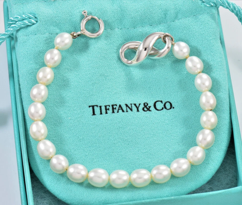 Pulsera Tiffany & Co Vintage Plata Perla Cuentas Infinito Dije 7.65" en Bolsa Foto 2 de 4