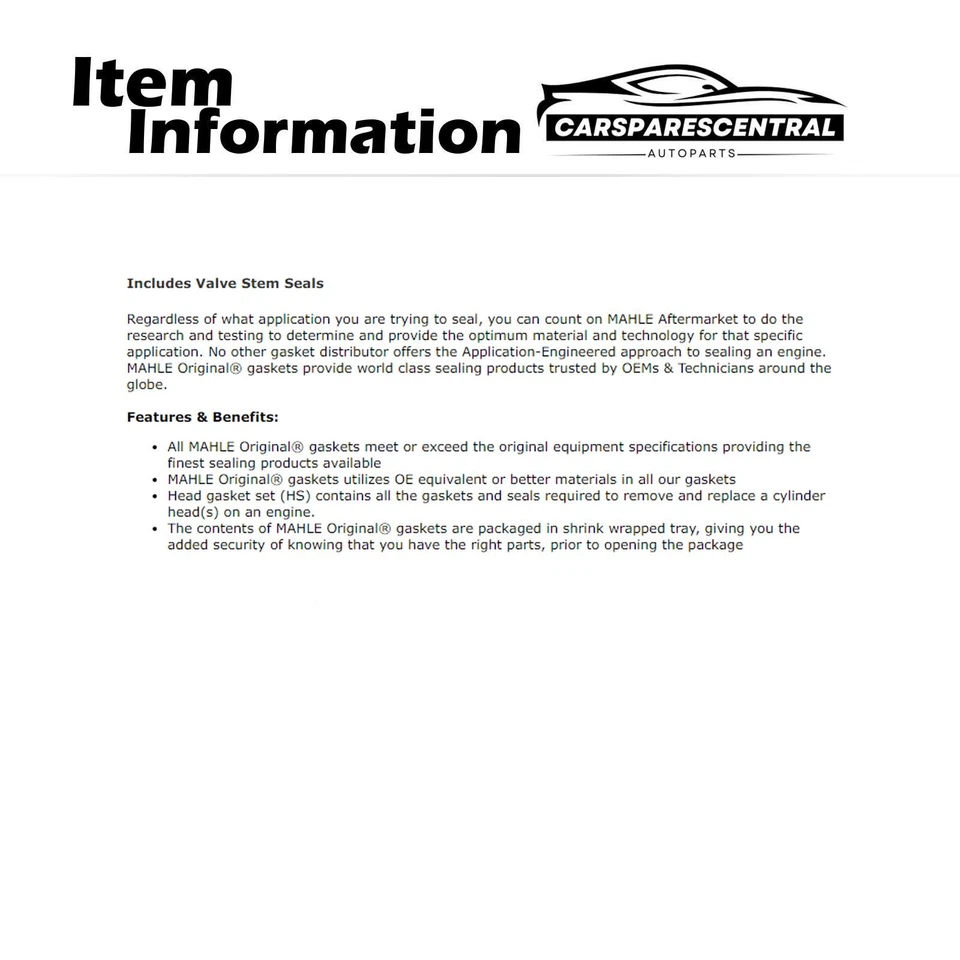 Juego de juntas de culata de motor MAHLE 1996 1997 1998 1999 Mazda B3000 3,0 L Foto 3 de 4