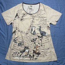 Beautiful WALT DISNEY Bambi THUMPER Small Scrub Top Shirt Pockets Blouse Owl