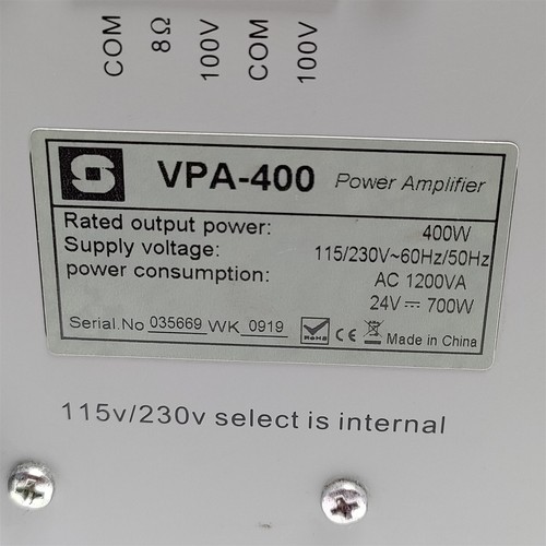 Zenitel Stentofon VPA 400 Power Amplifier. 100 Volts 8 ohms 400 Watts. - Picture 2 of 11