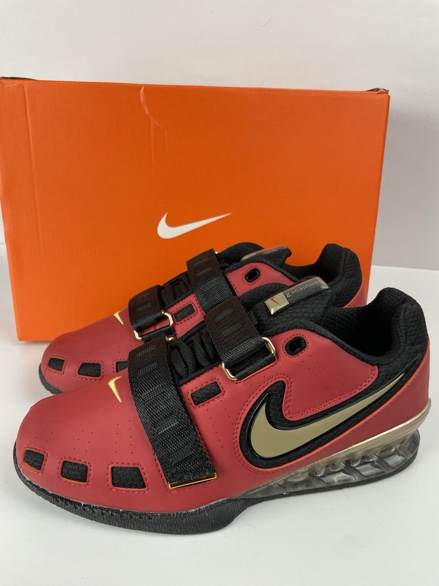 NIKE ROMALEOS 2 WEIGHTLIFTING SHOES RED GOLD BLACK 476927-670 Sz 8