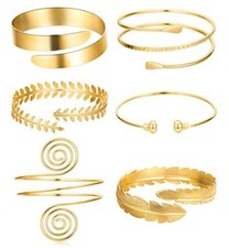 6 Pieces Arm Cuff Upper Arm Band Cuff Bracelet Bangle for Women Gold Tone