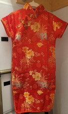 Traditional Red  Gold Silk Chinese Dress with Flowers Pattern Costume - Size 3T