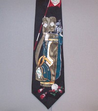 Tabasco GOLF CLUBS & FLAG Black 58" Silk Neck Tie made in USA #887