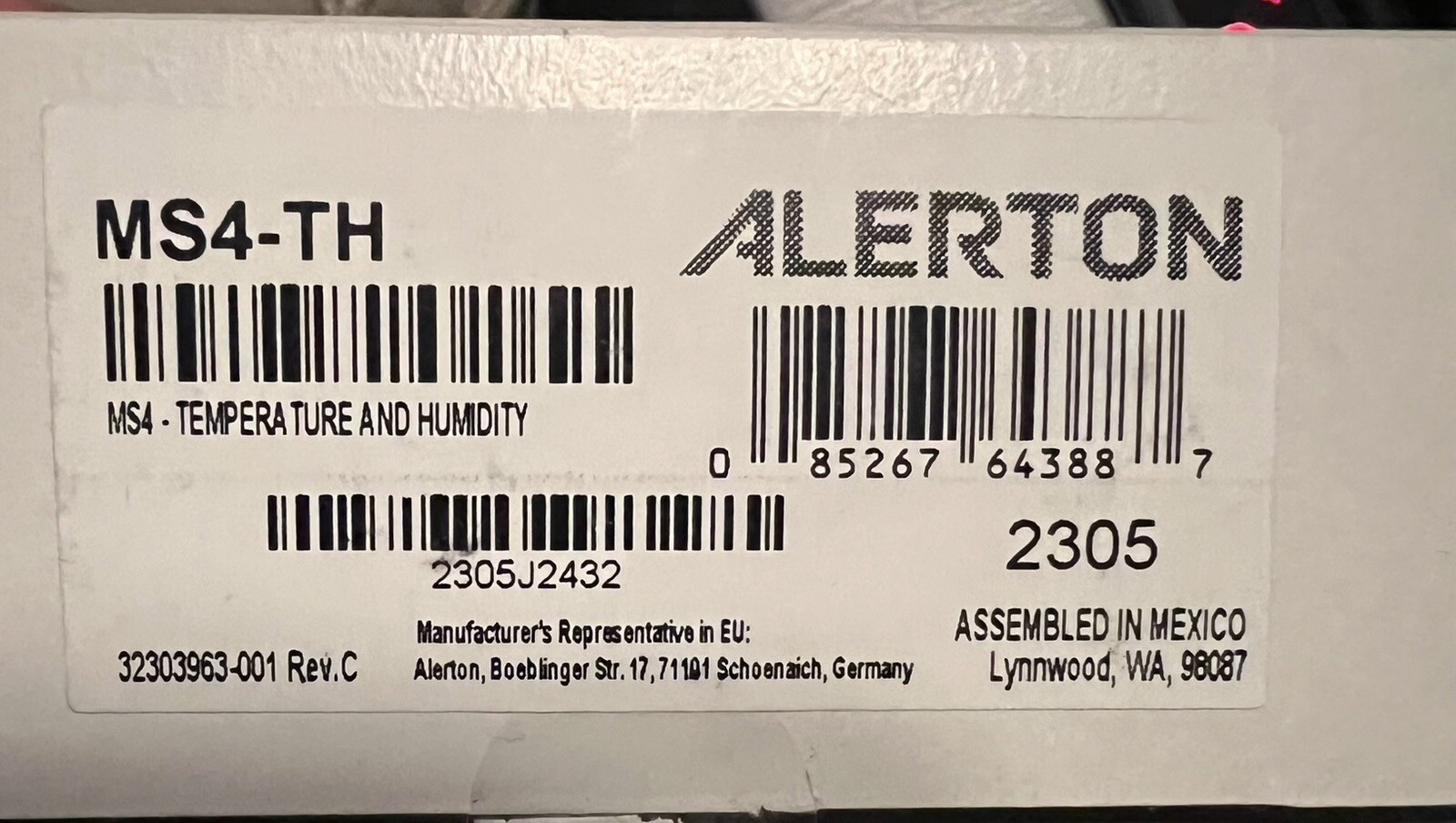 Alerton MS4-TH  Thermostat with Temperature & Humidity CO2 Sensor - White