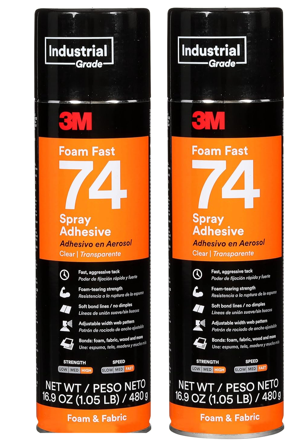 3M 74 Clear Foam Fast Spray Adhesive 24oz Aerosol Can 2-Pack