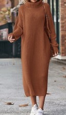 Women Turtleneck Raglan Sleeves Long Sweater Dress - Size XS