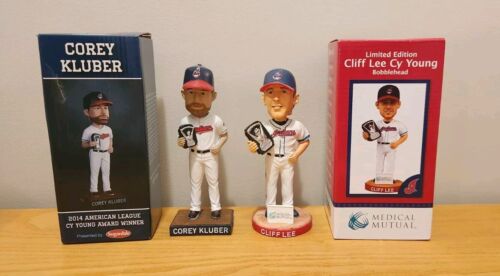 Lot of 2 CLEVELAND INDIANS Bobblehead Corey Kluber & Cliff Lee Cy Young SGA