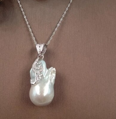 Sehr große natürliche Keshi Barock Perlenkette 925 Silber - echte Perlen!