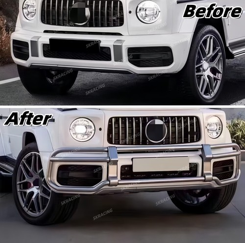 Para Mercedes Benz G63 AMG 19+ Protector de Acero Rejilla Parachoques Delantero Barra Bull - Imagen 3 de 7