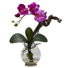 Mini Phalaenopsis W/Fluted Vase Silk Flower Arrangement Purple
