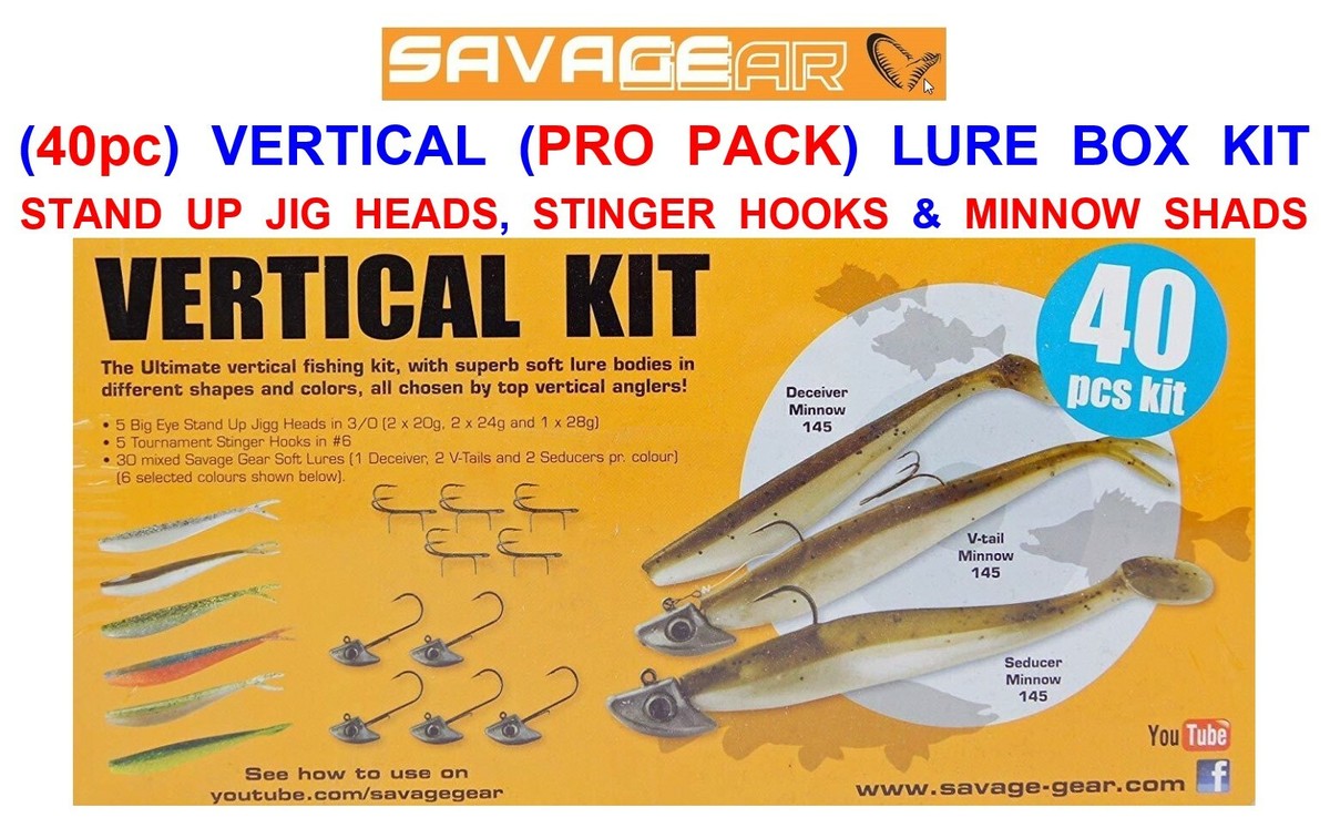 XL SAVAGE GEAR 40pc VERTICAL LURE BOX KIT STAND UP JIG HEAD STINGER HOOKS  SHADS