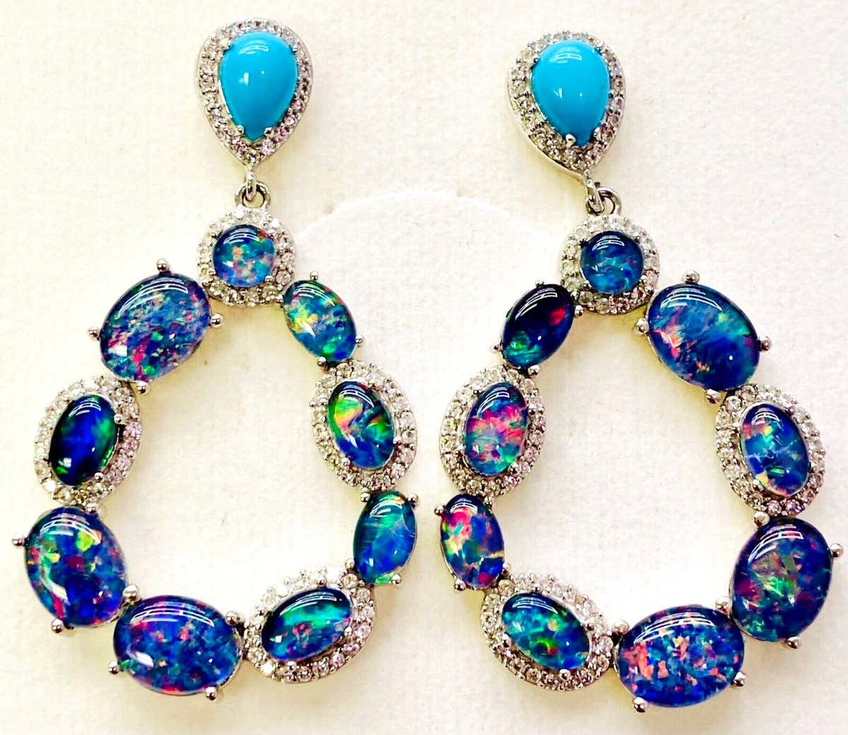 QVC Turquoise and Australian Opal Triplet Sterling Silver Hoop