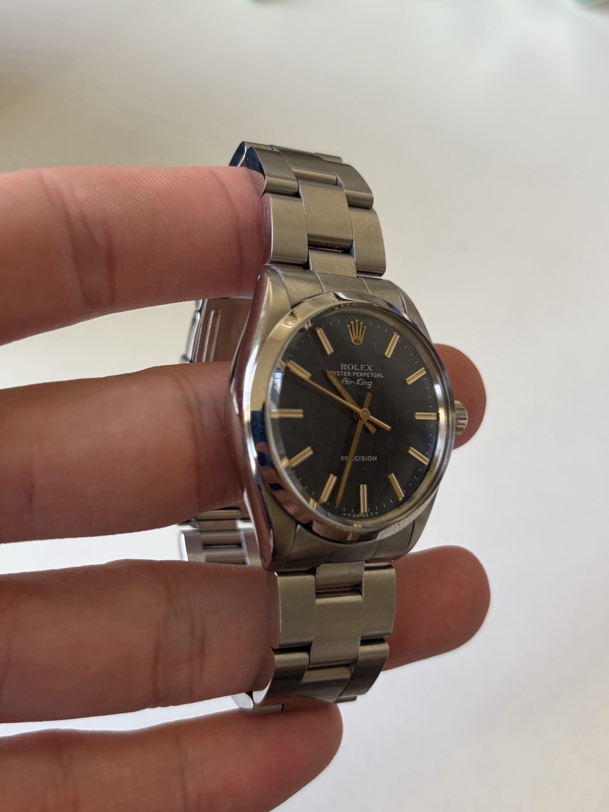 Rolex Air King 5500/B Rare Brushed Blue Denim Dial 1983 - Very Good Condition image 2