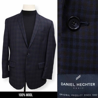 DANIEL HECHTER mens blue black WINDOWPANE sport coat suit jacket blazer 42 R
