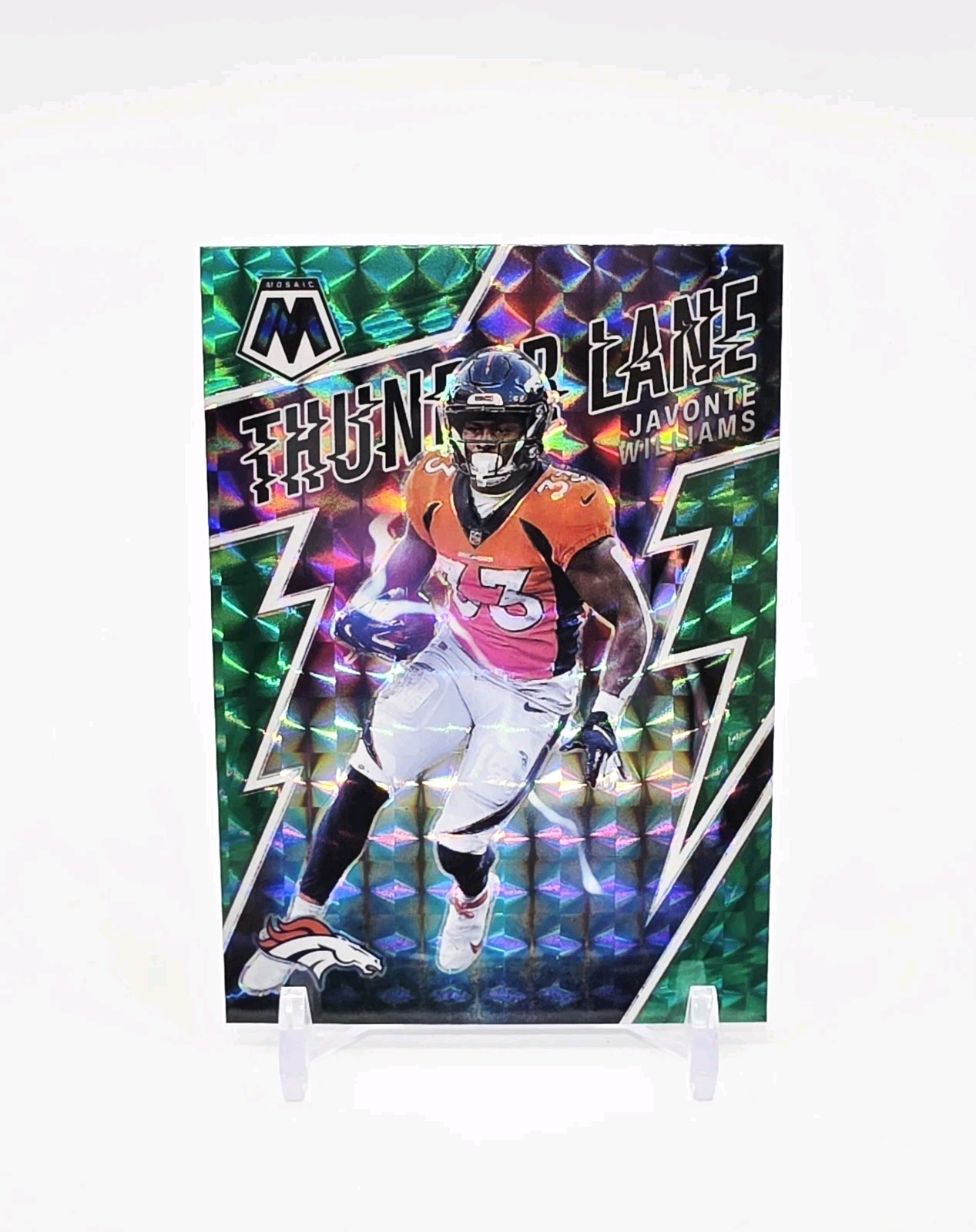 2022 Panini Mosaic Green Prizm Javonte Williams Thunder Lane No. TL-16