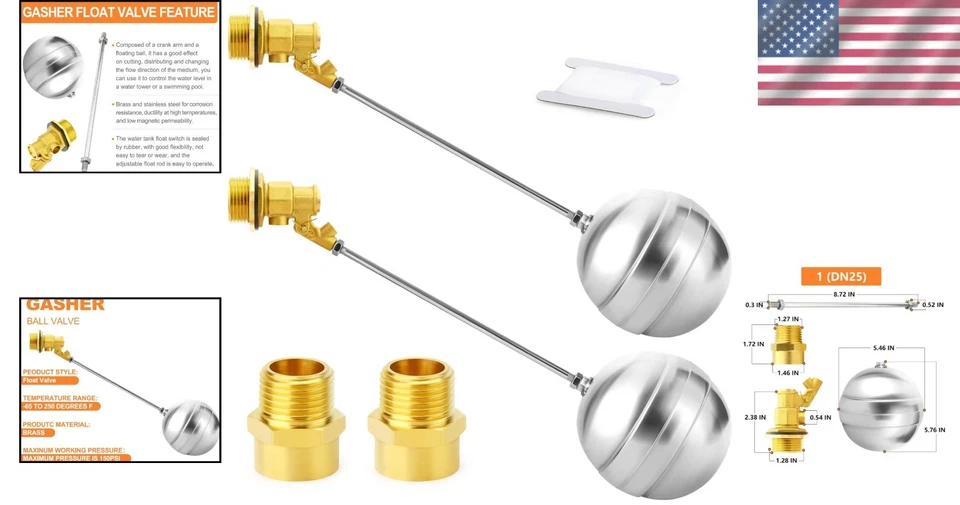 2PCS 1" Stainless Steel Float Valve Set - Water Tank Control - Image 2 of 4