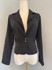 Women s Black Pinstripe Blazer Fitted Tailore...