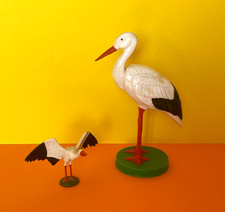 JOUETS ANCIENS VINTAGE - 2 CIGOGNES TETE DODELINANTE - PLASTIQUE COMPOSIT - 1960