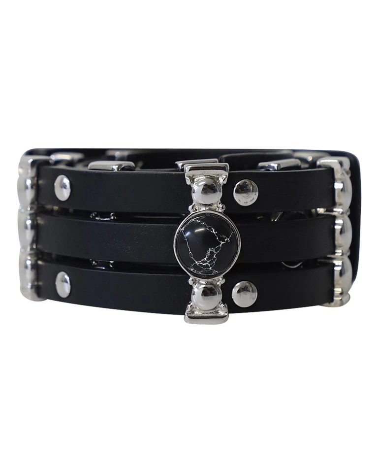 Maje High-Waisted Belt with Metal in Black Leather