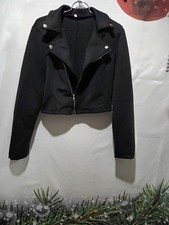 L Black Fashion Cropped Biker Jacket