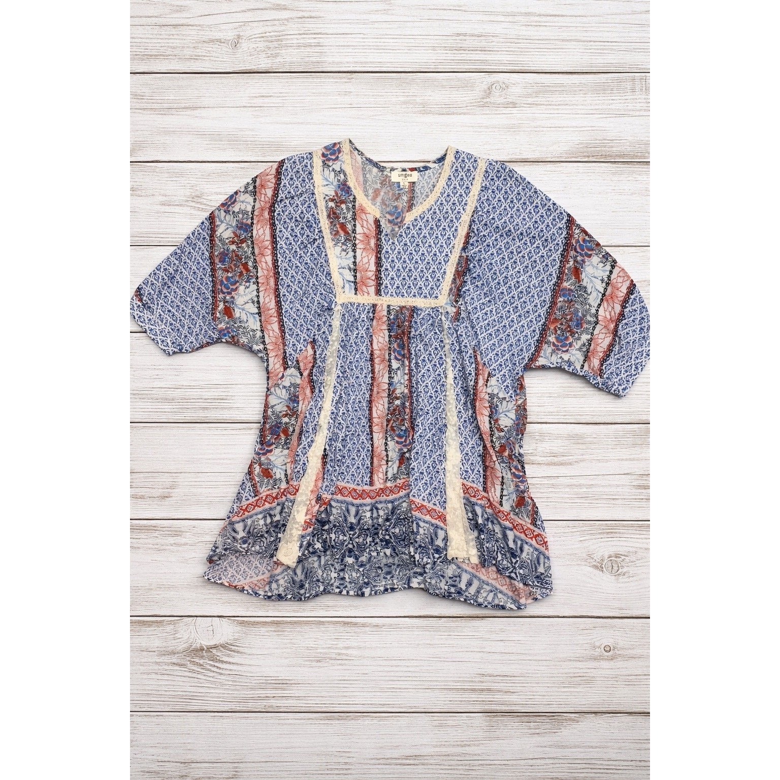 Umgee USA Women’s Small Boho Patchwork Babydoll T… - image 1