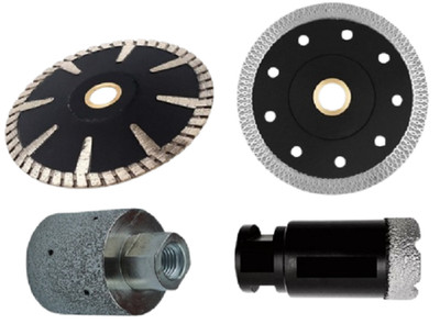 Professional 4PC Diamond Stone Fabrication Kit 5'' Convex Blade 4'' Grinding Wheel