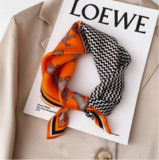 100 Mulberry Silk 20" Small Square Scarf Women neckerchief Wrap Orange Horse