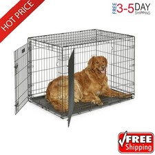 Metal Large Dog Crate W/ Double Door Divider Panel Folding Portable Travel New