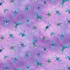 Timeless Treasures Dragonfly Mist CD3895 Lavender Flying Dragonflies Cotton