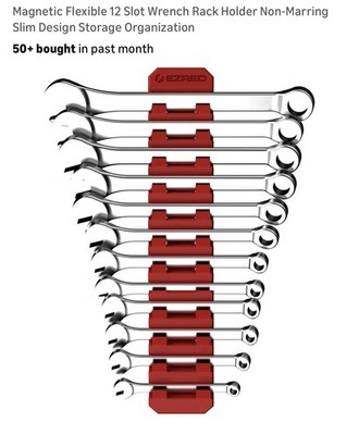 EZ RED Magnetic Flexible 12 Slot Wrench Rack Holder Non-Marring Slim Design S...