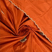 Sanskriti Vintage Orange Dupatta Stole Pure Silk Embroidered Patch Women Veil