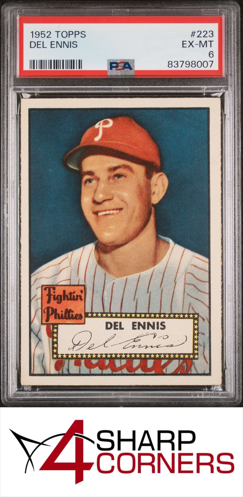 1952 TOPPS #223 DEL ENNIS PHILLIES PSA 6