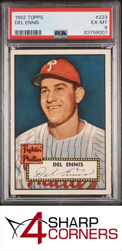 1952 TOPPS #223 DEL ENNIS PHILLIES PSA 6