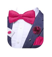 Bowtie for Men Paisley Floral Mens Pretied Bowtie and Lapel Pin Set Hot Pink