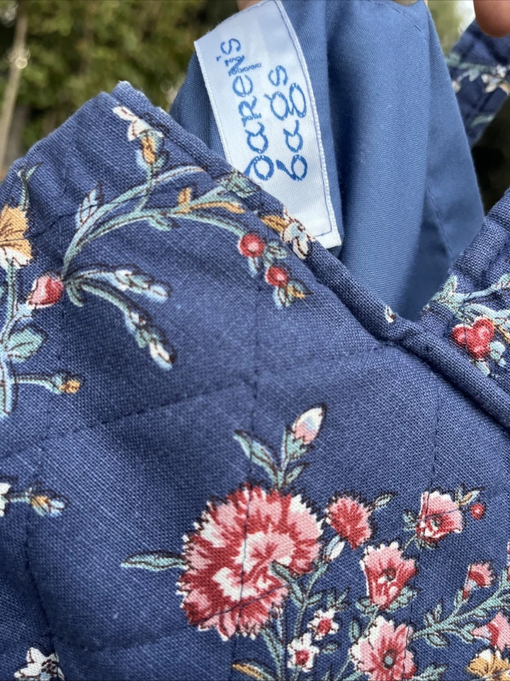 Bolso Acolchado De Colección Bolsillos Grandes Hecho a Mano Floral Forrado Boho Azul Años 80 90 Foto 3 de 4