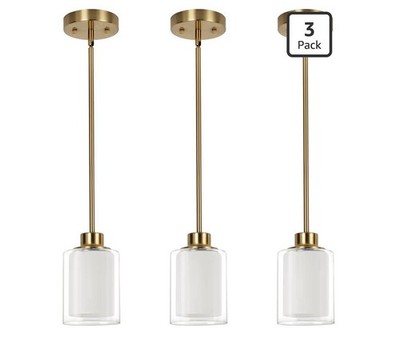 3-Pack Brushed Brass Dining Room Light Fixtures, Modern Gold Pendant Lighting...