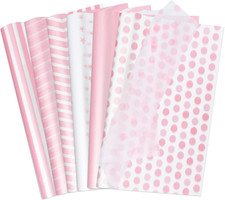 60 Sheets Gift Wrapping Tissue Paper Bulk, Pink Dots Stripes Waves Print Tissue