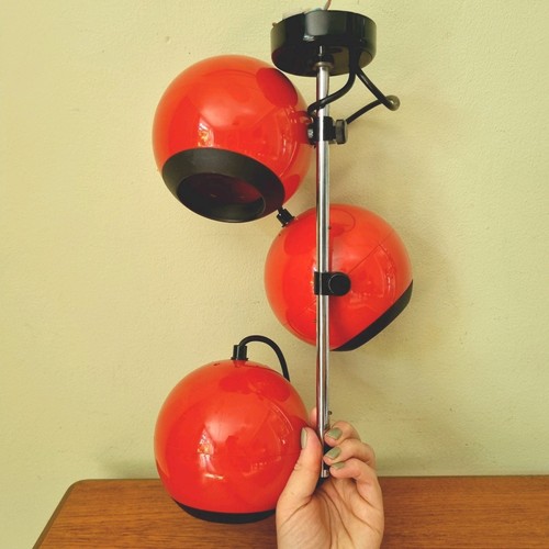 Retro 70's Eyeball Triple Ceiling Light Wall Lamp Red Ball BHS Vintage Original - Picture 2 of 14