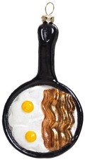 2 Count Glass Bacon Eggs Christmas Ornament, Blown and Black