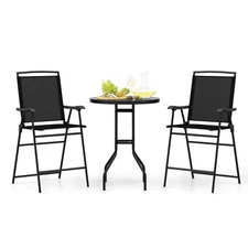 3 PCS Outdoor Bar Stool Set with DPC Tabletop Umbrella Hole & Footrest 2 Chairs