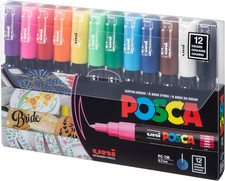 Posca Acrylic Paint Art Markers, Set of 12 Extra Fine Point Thin P