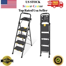 4 Step Ladder with Tool Platform, Folding Step Stool with Wide Pedal, Safety Loc