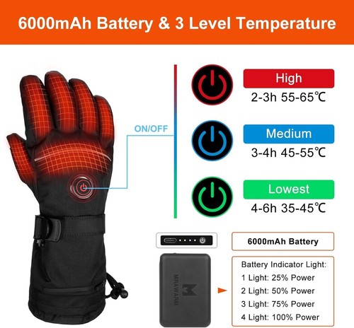 PEKWZIZ Heated Gloves, 5V 6000mAh Rechargeable Heated Gloves for Men Women - Picture 4 of 8