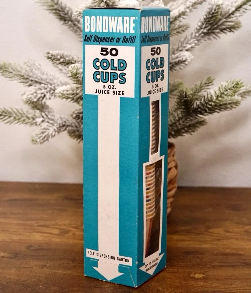 VTG Bondware 60’s 5oz Disposable Waxed Cups Counter Wall Mount Dispenser Stripes - Image 3 of 4