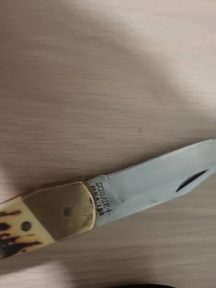 Cazador plegable con funda de cuero Schrade USA LB8 Bear Paw Foto 2 de 4