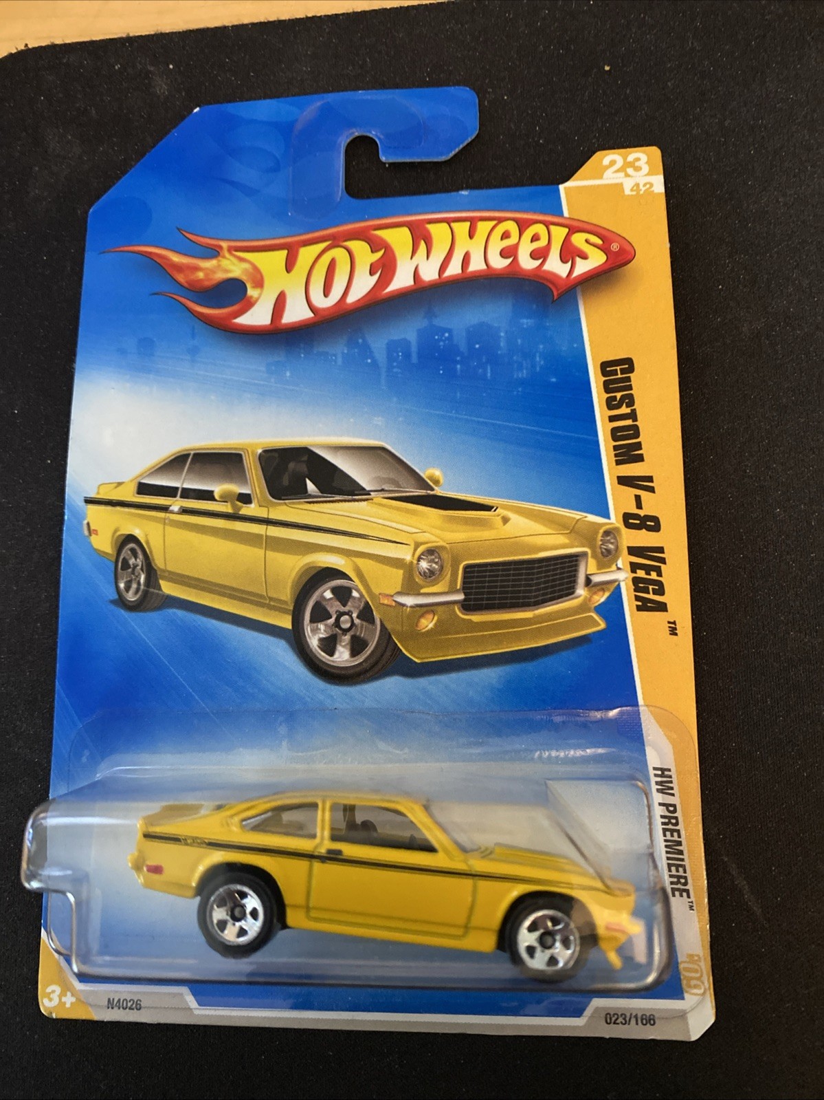 2009 Hot Wheels #23 New Models 23/42 CUSTOM V-8 VEGA Yellow Variant w/Chrome 5Sp