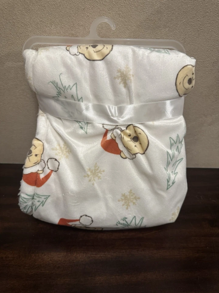 Manta Bebé Disney Winnie The Pooh Santa Blanco Sherpa Navidad 30x40 Nueva Foto 3 de 4