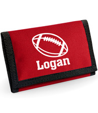 Personalised Children's Rugy Wallet: American Rugby Design. Custom Name Gift.