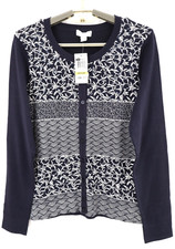NWT CHARTER CLUB Women's Cardigan Sweater Long Sleeve Floral Navy Blue White M